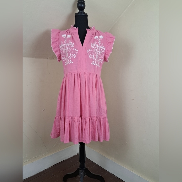 Fate Theadora Dress Pink Embroidered Size L NWT - Picture 2 of 14